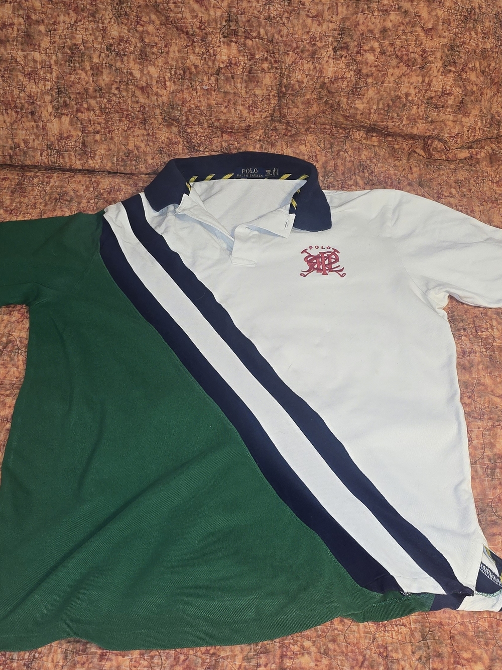 Polo Ralph Lauren 2XB Big & Tall White Polo Shirt Diagonal Navy Green Sash